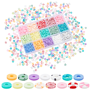 Elite 1800Pcs 15 Style Handmade Polymer Clay Beads, for DIY Jewelry Crafts Supplies, Heishi Beads, Disc, Mixed Color, 6x0.5~1mm, Hole: 1.8~2mm, 120pcs/style(CLAY-PH0001-66)