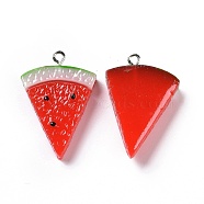 Opaque Resin Fruit Pendants, Triangle Watermelon Charm with Platinum Tone Iron Loops, Red, 32.5x23x6mm, Hole: 1.8mm(RESI-H144-07)