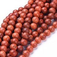 Natural Wood Beads Strands, Round, Orange Red, 6mm, Hole: 1mm, about 64pcs/strand, 15.7 inch(40cm)(WOOD-F008-01-B)