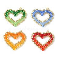 4Pcs 4 Color Brass with Glass Pendants, Heart Charm, Mixed Color, 27.5x32x4mm, Hole: 3.4mm, 1Pc/color(PALLOY-TA00056)