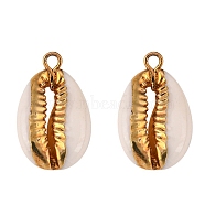 Cowrie Shell Pendants, with Metal Findings, Natural Color, Golden, 17~25x10~15x5~7mm, Hole: 1.5mm(SSHEL-S258-01A)