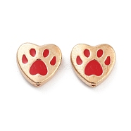 Alloy Enamel Beads, Heart with Paw Print Pattern, Golden, FireBrick, 11x11.5x3mm, Hole: 1mm(FIND-G077-03G-03)