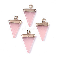 Electroplate Resin Pendants, Imitation Rose Quartz, with Top Light Gold Plated and Iron Loops, Triangle, Pink, 22.5x13x3mm, Hole: 1.8mm(RESI-S383-033C-05)
