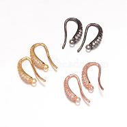 Brass Micro Pave Cubic Zirconia Earring Hooks, Ear Wire, with Horizontal Loop, Mixed Color, 18x10x4mm, Hole: 1mm, 18 Gauge, Pin: 1mm(ZIRC-K018-01M)