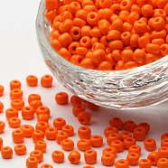 Glass Seed Beads, Opaque Colours Seed, Round, Dark Orange, Size: about 4mm in diameter, hole:1.5mm, about 1000pcs/100g(X1-SEED-A010-4mm-50)