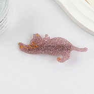 Cute Glitter Cat Cellulose Acetate Alligator Hair Clips, Hair Accessories for Girls, Rosy Brown, 90x15mm(PW-WG85398-04)
