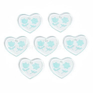 Transparent Resin Pendants, with Glitter Powder, Heart with Flower, Turquoise, 17x20x2mm, Hole: 1.4mm(RESI-N030-001C)