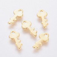 201 Stainless Steel Charms, Key, Real 18k Gold Plated, 13x6x1mm, Hole: 1.8mm(STAS-L234-070G)