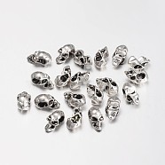 Tibetan Style European Beads, Lead Free & Nickel Free, Large Hole Beads, Skull for Halloween, Antique Silver, 17x9x10mm, Hole: 4mm(MPDL-A24626-AS-FF)