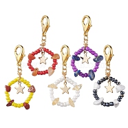 Glass Pendant Decorations, with Zinc Alloy Lobster Claw Clasps and Gemstone, Star, Mixed Color, 46mm(HJEW-MZ00050)