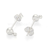 Silver Color Plated Brass Post Earring Findings, with Loop, 15x6mm, Hole: 1mm, Ball: 4mm, Pin: 0.8mm(X-EC593-S)