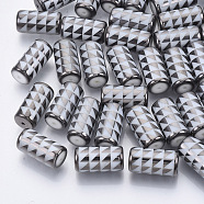 Electroplate Glass Beads, Column with Triangle Pattern, Gray, 20x10mm, Hole: 1.2mm, about 50pcs/bag(EGLA-N003-05E)