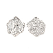 Rack Plating Alloy Pendants, Cadmium Free & Lead Free, Flower Charms with Man pattern, Platinum, 20x18x2.5mm, Hole: 1.8mm(FIND-G044-33P)