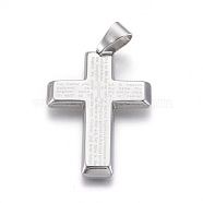 304 Stainless Steel Big Pendants, Cross with Scriptures, Stainless Steel Color, 50.5x34.5x3.5mm, Hole: 11.5x6.5mm(STAS-L218-01P)