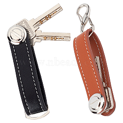 2 Sets 2 Colors PU Leather Keychain, with Zinc Alloy Accessories, Mixed Color, 1set/color(KEYC-GF0001-06A)