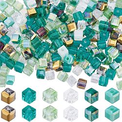 300Pcs 6 Colors Electroplate Glass Beads, AB Color Plated, Faceted, Cube, Mixed Color, 4x4x4mm, Hole: 1mm, 50pcs/color(EGLA-SC0001-36A)