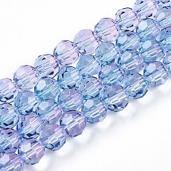 Baking Paint Transparent Glass Beads Strands, Round, Faceted(32 Faceted) , Cornflower Blue, 6mm, Hole: 1.2mm, about 96~99pcs/strand, 21.46~21.85 inch(54.5~55.5cm)(DGLA-A035-T6mm-A06)