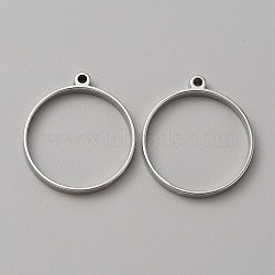 304 Stainless Steel Open Back Bezel Pendants, For DIY UV Resin, Epoxy Resin, Pressed Flower Jewelry, Stainless Steel Color, Round, 28x24.5x3mm, Hole: 1.6mm, Inner Diameter: 23mm(FIND-WH0152-123D)