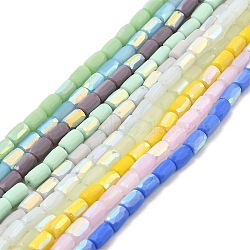 Frosted Imitation Jade Glass Beads Strands, AB Color Plated, Faceted, Column, Mixed Color, 6.5x4mm, Hole: 1mm, about 80pcs/strand, 20.39''(51.8cm)(GLAA-P058-07A)
