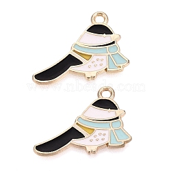 Alloy Enamel Pendants, Bird Charms, Golden, Black, 19.5x25x1mm, Hole: 2mm(PALLOY-Q467-05G)