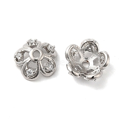 Brass Micro Pave Cubic Zirconia Bead Cap, 5-Petal Flower, Platinum, 9.5x4mm, Hole: 1.5mm(KK-E068-VF844-1)