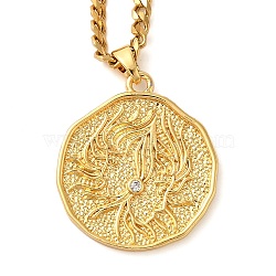 Brass Clear Cubic Zirconia Curb Chain Constellation Pendant Medal Necklaces for Women,  Real 18K Gold Plated, Gemini, 17.52~17.72 inch(44.5~45cm), pendant: 23.5x21.5x2mm(NJEW-U010-01G-01)