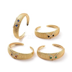 Cubic Zirconia Owl Open Cuff Bangle, Golden Brass Jewelry for Women, Mixed Color, Inner Diameter: 2-1/4 inch(5.7cm)(BJEW-F445-05G)
