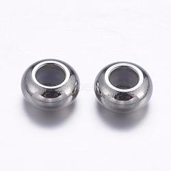 316L Surgical Stainless Steel Beads, with Rubber Inside, Slider Beads, Stopper Beads, Rondelle, Stainless Steel Color, 6x3mm, Rubber Hole: 1.6~2mm(STAS-G138-05P)