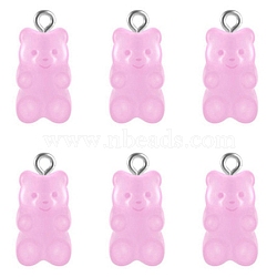 Transparent Resin Pendants, with Metal Findings, Bear, Platinum, Pink, 20x10mm, Hole: 2mm(HJEW-TAC0007-02H)