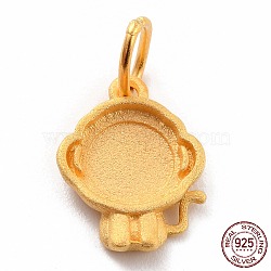 925 Sterling Silver Pendant Cabochon Settings, Chinese Zodiac Sign, Monkey, 14x10.5x2.1mm, Inner Diameter: 3.5mm, Hole: 5x0.6mm(STER-I020-01A-G)