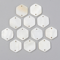 Natural Freshwater Shell Links connectors, Hexagon, Seashell Color, 19.5x18x2mm, Hole: 1.5mm(SHEL-S276-104)