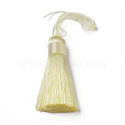 Polyester Tassel Big Pendants, Ice Silk Tassel, Light Yellow, 50~57x12mm(HJEW-K030-A-38)