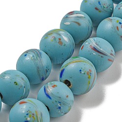 Handmade Lampwork Beads Strands, Round with Polka-Dotted, Sky Blue, 12~12.5mm, Hole: 2mm, about 24pcs/strand, 10.71''(27.2cm)(BLOW-D006-07G)