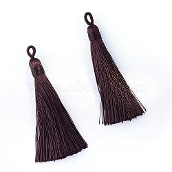 Polyester Tassel Big Pendants Decoration, Coconut Brown, 80~90x8.5~9mm, Hole: 4x6mm(AJEW-S059-06)