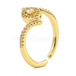 Brass Micro Pave Cubic Zirconia Cuff Rings for Women, Horse Eye, Real 18K Gold Plated, 15mm, Inner Diameter: 17.5mm(RJEW-S392-16G)