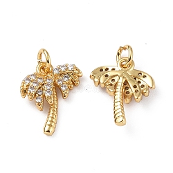 Brass Micro Pave Cubic Zirconia Charms, Real 18K Gold Plated, with Jump Ring, Coconut Tree, Clear, 12x10.5x3mm, Hole: 2.6mm(KK-E068-VF292)