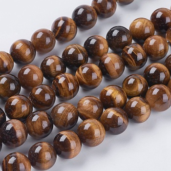Nattural Tiger Eye Beads Strands, Round, Grade A, 12mm, Hole: 1mm, about 33pcs/strand, 15.5 inch