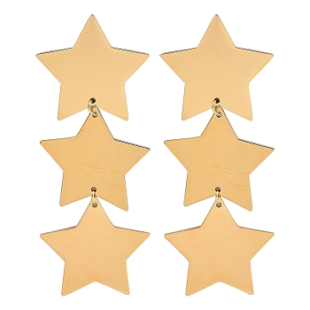 304 Stainless Steel Stud Earrings for Women, Real 18K Gold Plated, Star, 78x30mm