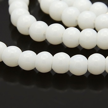 Round Glass Beads Strands, White, 4mm, Hole: 1mm, about 105pcs/strand, 15.7 inch