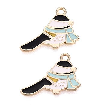 Alloy Enamel Pendants, Bird Charms, Golden, Black, 19.5x25x1mm, Hole: 2mm