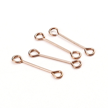 Ion Plating(IP) 304 Stainless Steel Eye Pins, Double Sided Eye Pins, Rose Gold, 16x0.6mm, Hole: 1mm