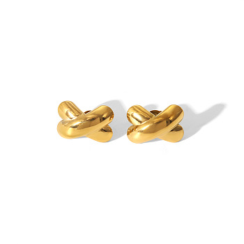 Luxury Stainless Steel Cross X-Shaped Stud Earrings, Golden, 17x12mm