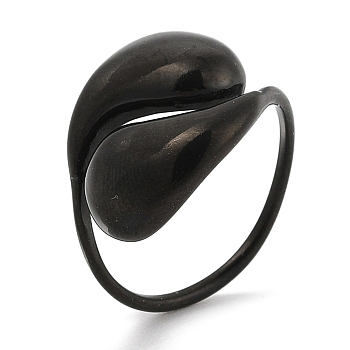 Open 304 Stainless Steel Finger Rings for Women, Teardrop, Black, 15mm, Inner Diameter: 18mm