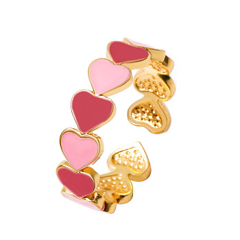 Alloy Enamel Open Cuff Rings for Women, Heart, Light Gold, 4.8mm, Inner Diameter: 17mm