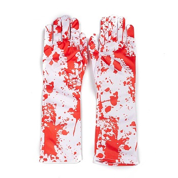 Long Polyester Skeleton Horror Full Finger Gloves, for Halloween Cosplay Costumes, Red, 378x112x2mm