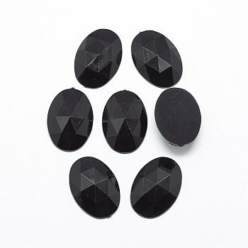Acrylic Rhinestone Flat Back Cabochons, Faceted, Bottom Silver Plated, Oval, Black, 18x13x4.5mm