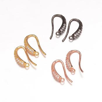 Brass Micro Pave Cubic Zirconia Earring Hooks, Ear Wire, with Horizontal Loop, Mixed Color, 18x10x4mm, Hole: 1mm, 18 Gauge, Pin: 1mm