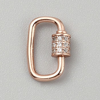 925 Sterling Silver Rhinestone Screw Carabiner Lock Charms, Oval, Rose Gold, 14x8x1mm