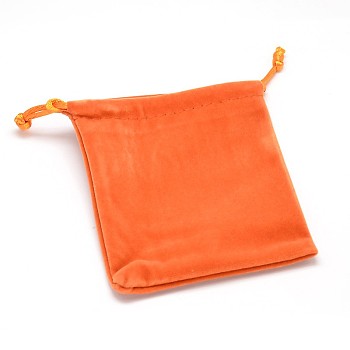 Rectangle Velvet Cloth Gift Bags, Jewelry Packing Drawable Pouches, Dark Orange, 12x10cm