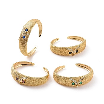 Cubic Zirconia Owl Open Cuff Bangle, Golden Brass Jewelry for Women, Mixed Color, Inner Diameter: 2-1/4 inch(5.7cm)